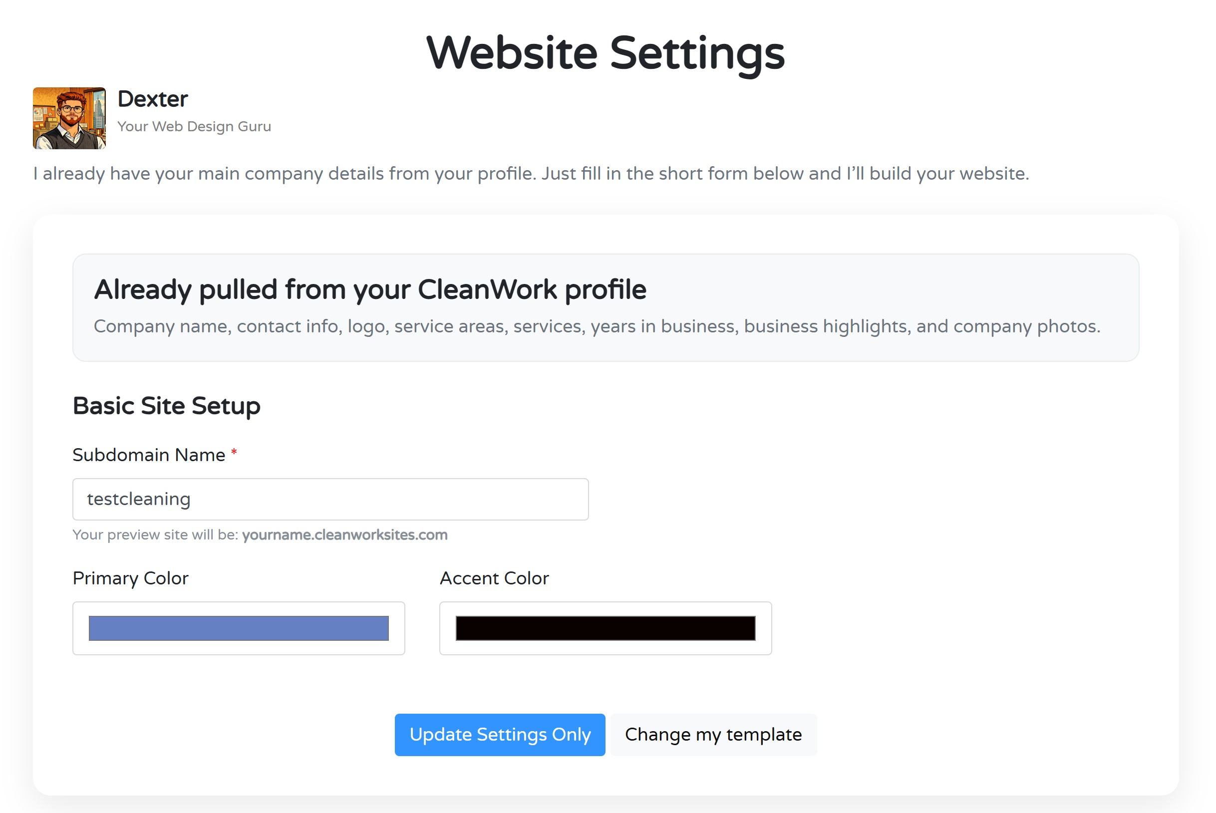 Dexter Settings Form